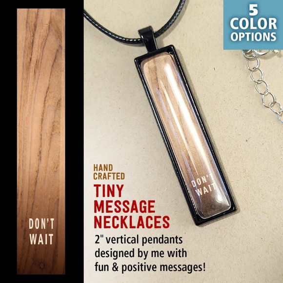 Don't Wait Wood Vertical Pendant Necklace - Picture 1 of 10